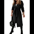 thumbnail image 2 of Chaqueta Clásica de Mujer con Solapa, Larga, Abertura Frontal y Cinturón, Abrigo Extra de Lana Negro XXL, 2 of 6
