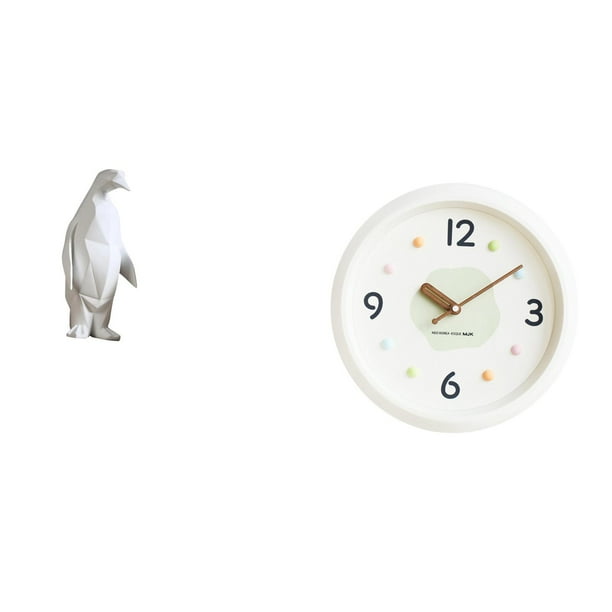 Escultura de pingüino,Escultura de pingüino para decoración nórdica del hogar,Reloj de pared,Reloj de pared decorativo,moderno y elegante.,Reloj de pared redondo silencioso y sin