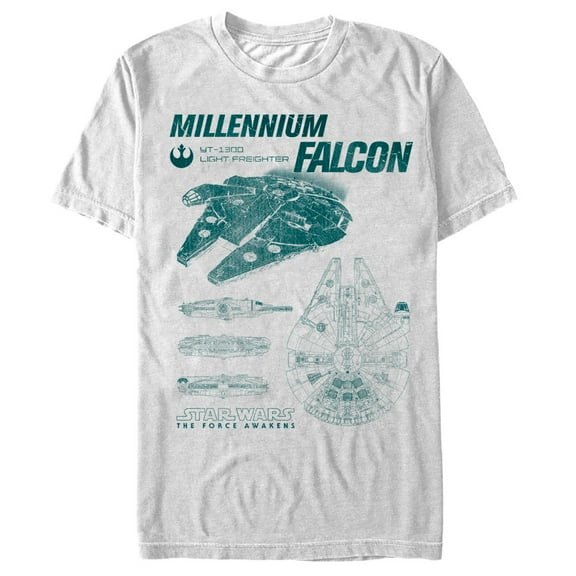 Men's Star Wars The Force Awakens Millennium Falconprints Graphic Tee White X Large