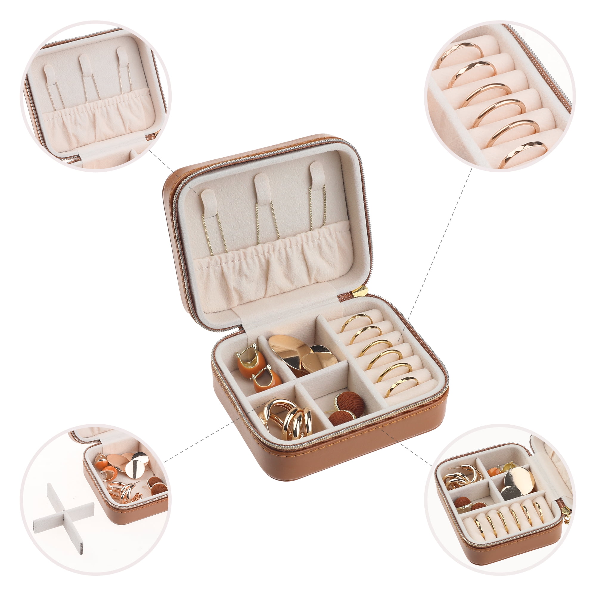 Unique Bargains Jewelry Box Small Portable PU Leather Jewelry Organizer Case Storage Brown