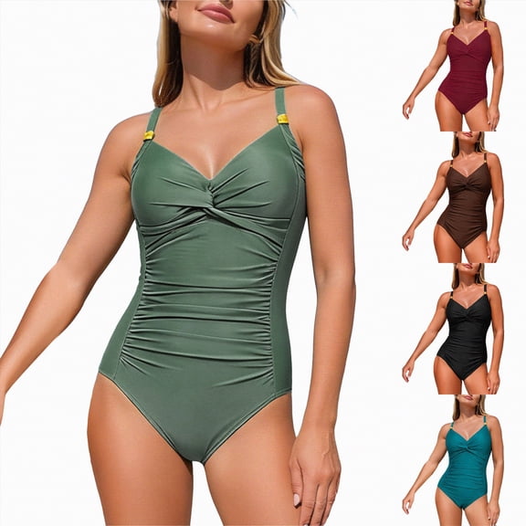 vigerkar Women's Tummy Control One Piece Swimsuits Front Twist Bathing Suits Slimming Monokini Swimwear (AG, M)
