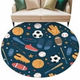 thumbnail image 2 of Round Area Rug 5 Ft, Sports Theme Washable Non-Slip Circle Carpet for Living Room/Bedroom, Cartoon Soccer Baseball Basketball Star Blue Low-Profile Runner Mats Collection Rugs for Indoor, 2 of 7