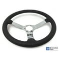 thumbnail image 2 of VSW 14 inch Black Leather Steering Wheel; 6 Bolt Chrome Spoke, 3 inch Dish, GM Licensed, ST3040BLK, 2 of 3