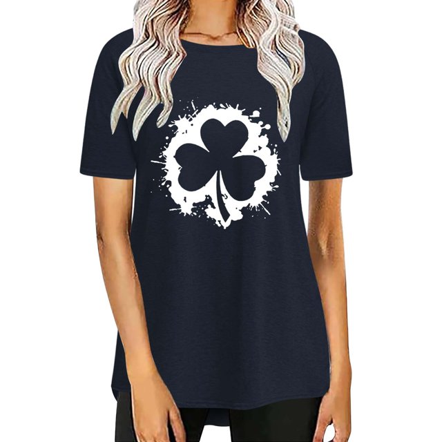 Pxiakgy Vente Chaude! T-Shirt Trèfle de la Saint-Patrick pour Femmes Chanceux Irlandais Manches Courtes T-Shirt Graphique Trèfle Mode Décontractée Col Rond Manches Courtes Imprimé Noir G