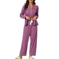 thumbnail image 2 of INSPIRE CHIC Women's Mother's Day Sleepwear Pajamas Modal Button Down Long Sleeves Tops with Pants Loungewear Set L Purple, 2 of 5