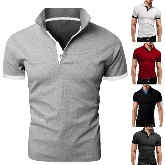 LRGSHF Men's Polo Shirts Short Sleeve Classic Summer Slim Fit Pullover Breathable Lightweight Solid 3-Button Short Sleeve Golf Shirt