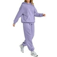 thumbnail image 4 of Nokdvo Womens 2 Piece Outfit Trendy Long Sleeve Casual Hoodie Sweatsuit Ribbed Tracksuit with Pockets,Light Purple M, 4 of 5