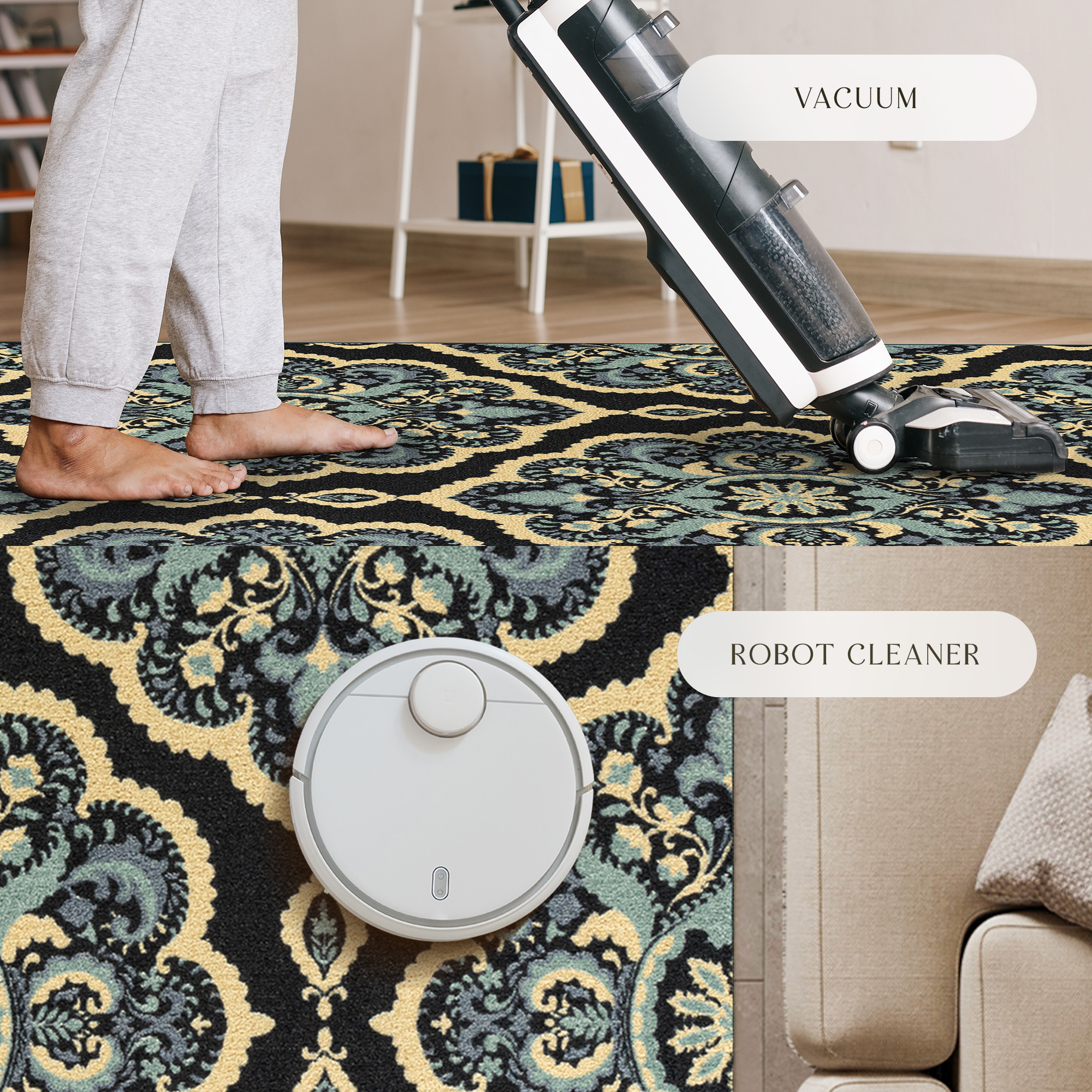 Maples Rugs Vivian Transitional Medallion Persian Blue Non Slip Indoor Area Rug, 5' x 7'