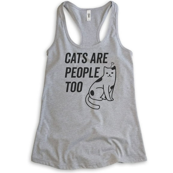 Cats Are People Too Tank Top, Ladies Racerback Tank Top, Cat Tank, Kitten Tank, Cat Lover Tank, Heather Gray, XX-Large