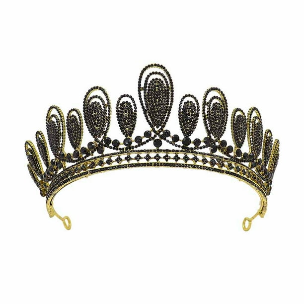 Corona de reina negra para mujer, tiaras y coronas redondas completas, corona de cumpleaños de cristal, accesorios para el cabello de disfraz gótico para fiesta de graduación, regreso a casa, Halloween, negro JM