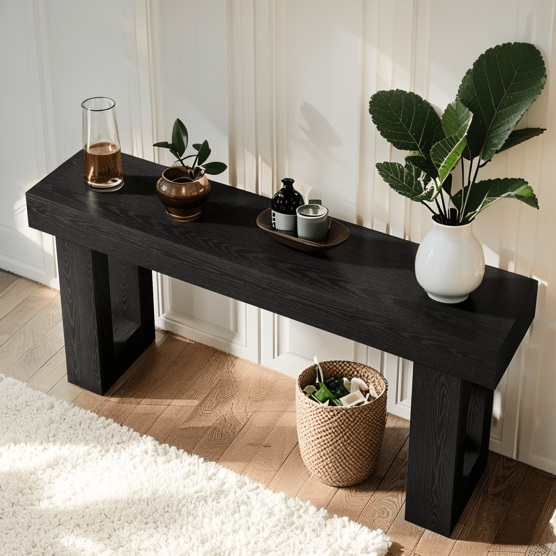 Tribesigns 63-Inch Long Console Table, Farmhouse Entryway Table for Entrance, Hallway, Living Room（Black)