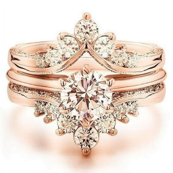 Fashion Women's Inlaid Zircon Rose Gold Three-Piece Ring
