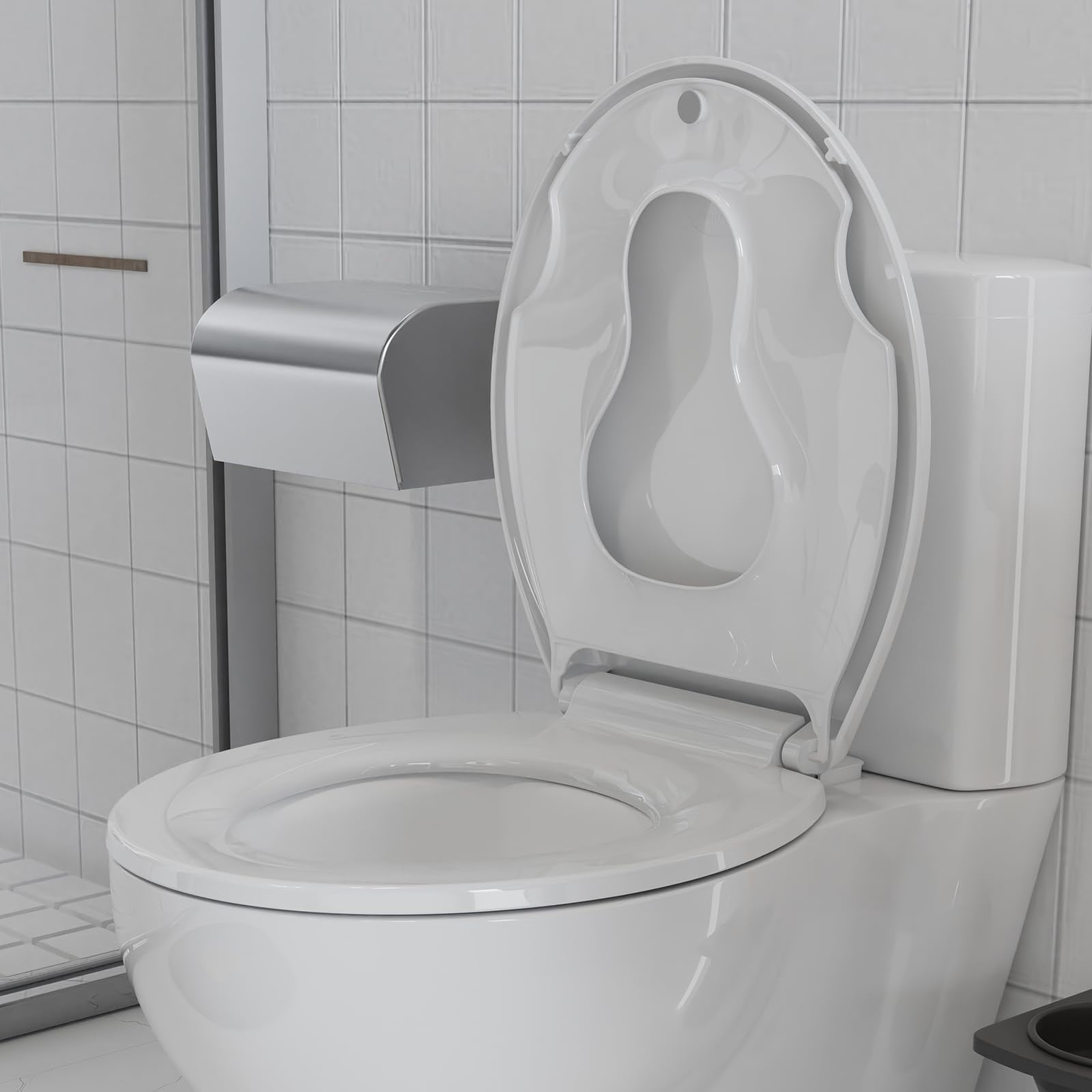 Soft Close Commercial Toilet Seat with Built-in Toddler Potty Training - No Wiggle, Durable PP, Easy Install & Clean, 17" Round, F2040S American Standard, 2 Pack, White