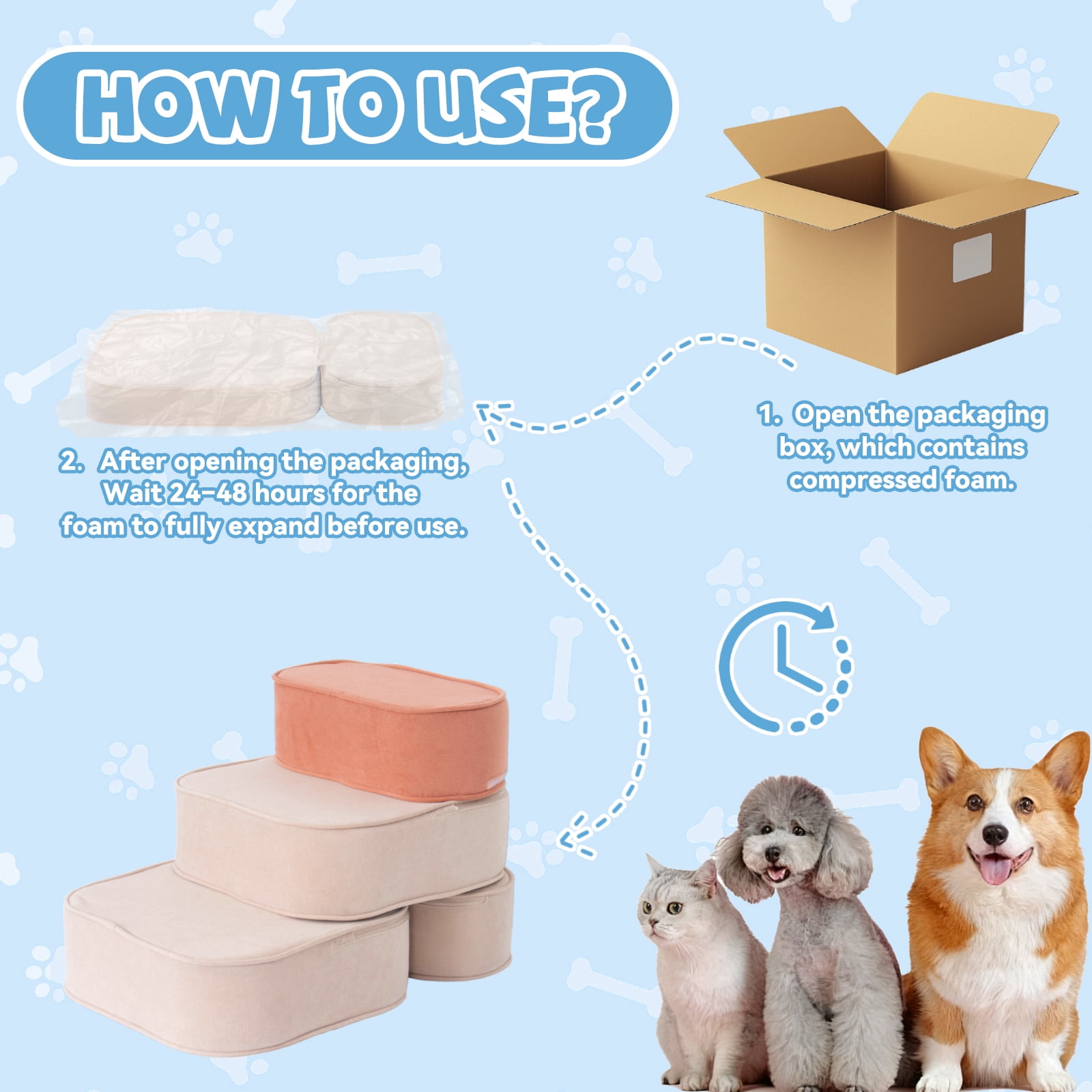 Dog Stairs for Small Dogs 17.7" H, 2-in-1 Convertible 3-Step Pet Steps for High Bed & Couch, High Density Foam Dog Ramp with Non-Slip Bottom, Safe for Puppies, Senior Dogs & Cats
