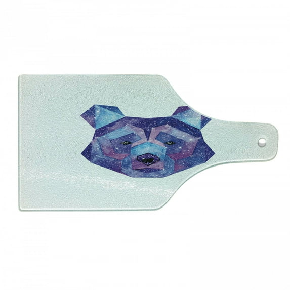 Bear Cutting Board, Cosmic Polygonal Wildlife Hand Drawn Watercolor Art with Galaxy Pattern, Decorative Tempered Glass Cutting and Serving Board, Wine Bottle Shape, Blue Magenta, by Ambesonne