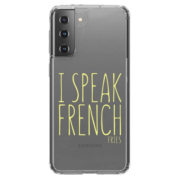 DistinctInk Clear Shockproof Hybrid Case for Galaxy S21 5G (6.2" Screen) - TPU Bumper Acrylic Back Tempered Glass Screen Protector - I Speak French