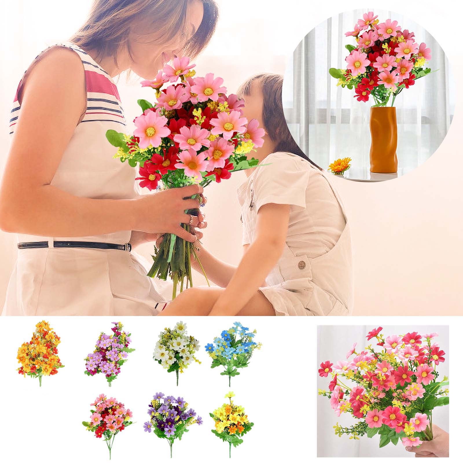 JoyMoreHome 28 Bundles Artificial Flowers for Outdoors Decorations, Fake Flowers Artificial Plants Outdoor, Colorful Daisy Eucalyptus for Garden Patio Porch Home Indoor Outdoor Decor