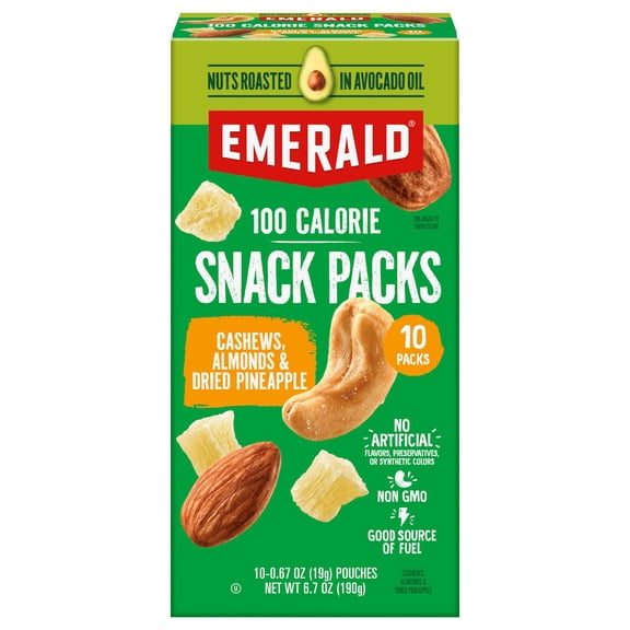 Emerald® Nuts Avocado Oil Roasted Cashews, Almonds, and Dried Pineapple, 100-Calorie Packs, 10ct