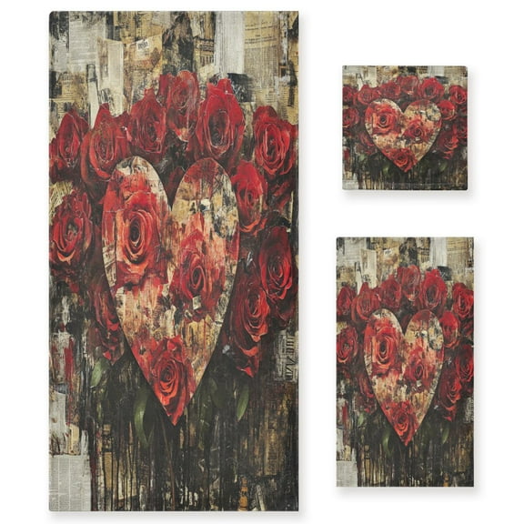 BZSMCE 3piece Bath Towel Sets Hand Bath Towels Fashion Heartfelt Blooms Printed Towel Sets