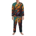 thumbnail image 3 of Naloa Colorful Owl Forest Men’s Pajamas Set - Long Sleeve Button Down Sleep Shirt and Pajama Bottoms Sleepwear Set-Large, 3 of 7