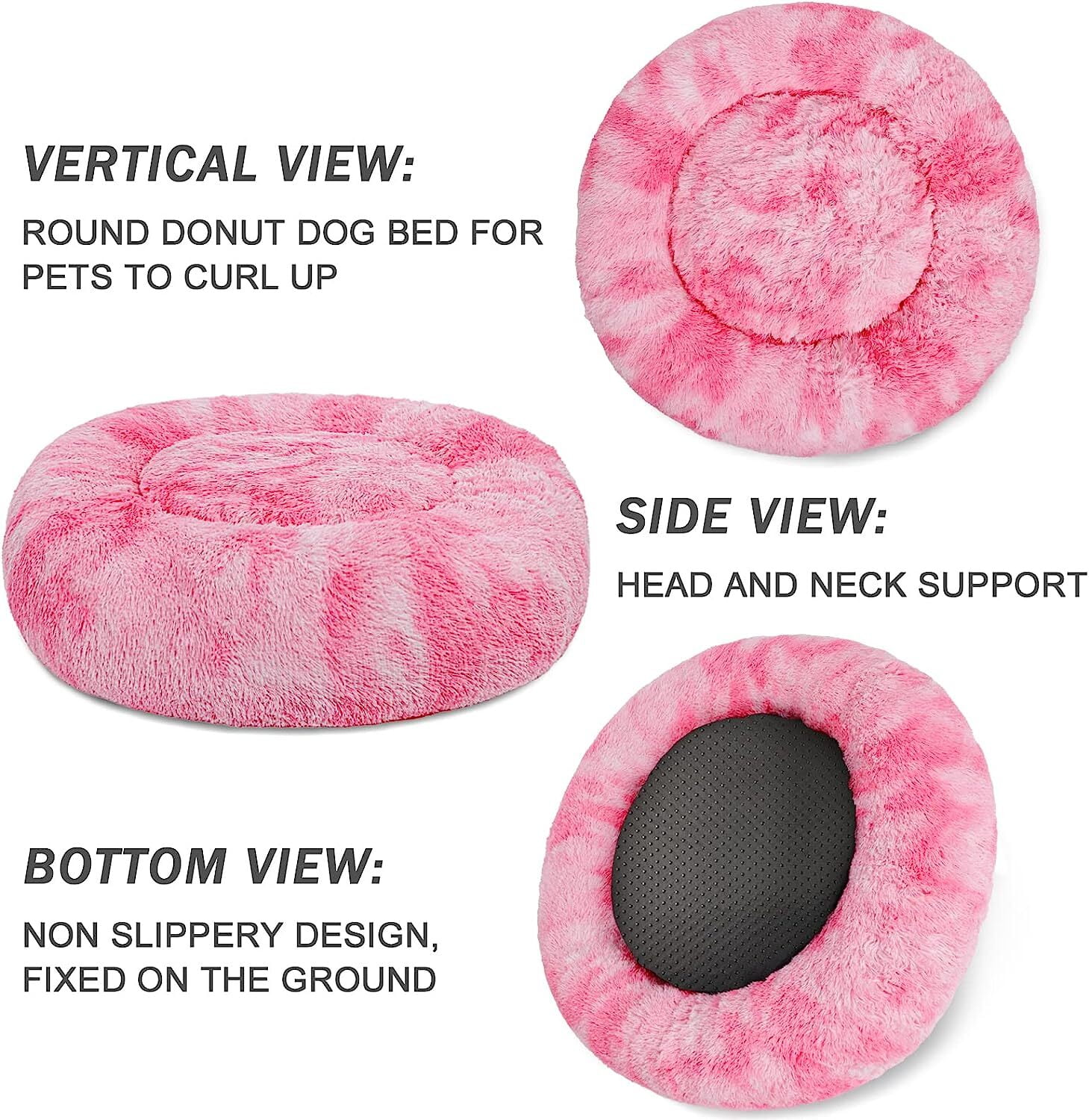 Exclusivo Mezcla Calming Donut Pet Bed for Medium Dogs 24", Anti-Anxiety Plush Cozy Warming Dog Bed, Gradient Pink