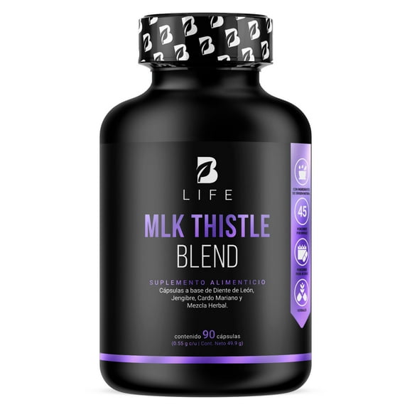 Cardo Mariano 90 cápsulas Ingredientes naturales: Hoja de Diente de León, Raíz de Jengibre y Mezcla Herbal. Mlk Thistle Blend Dandelion B Life.