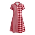 thumbnail image 7 of Horkkom Midi Dresses for Women V Neck Short Sleeve Shirt Dresses Summer Plaid Print Casual Dresses L, 7 of 7