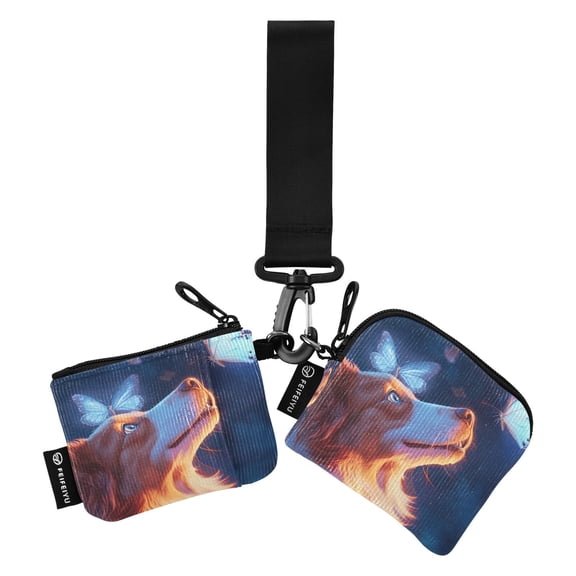 Portable Coin Purse Two 4.13x4.13 Iinches 4.13x3.5 Inches Wrist Coin Purse Keys Coin Purse Portable Women's Purse Pretty Dog and Butterfly