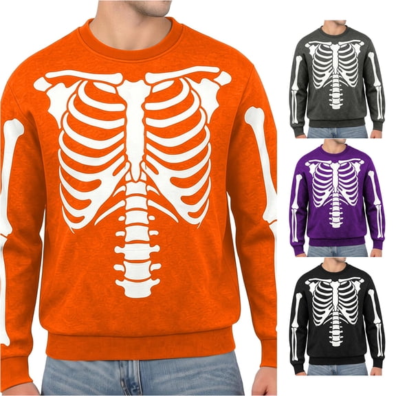 Afdoent Sweatshirts for Men Halloween Skeleton Print Sweatshirt Casual Crewneck Long Sleeve Pullover Comfortable for Holiday Party