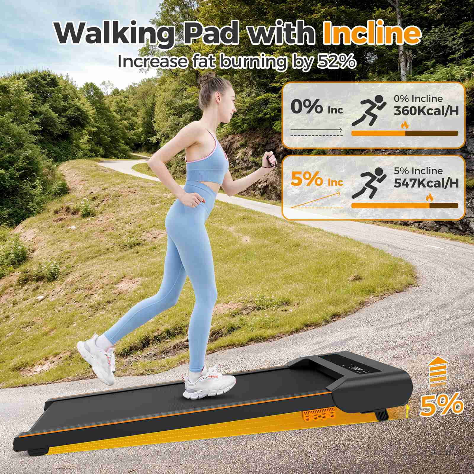 Domqga Under Desk Treadmill for Walking, Electric, Auto Incline, 300 lb Weight Capacity, Black