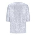 thumbnail image 6 of BLVB Women's Fashion Sequin Tops V Neck Short Sleeve Shirts Sparkly Glitter Blouse for Party Club White, 6 of 7