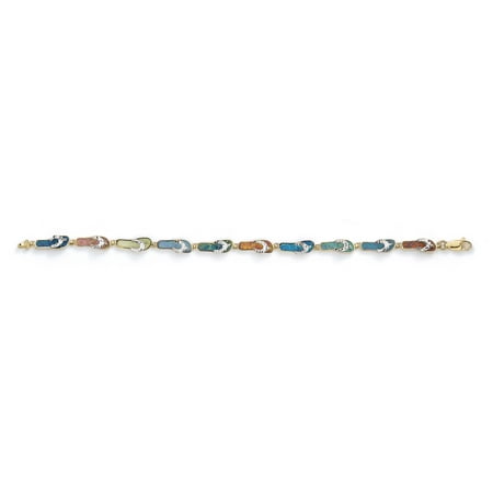 - 14k Yellow Gold Small Simulated Opal Sparkle-Cut Flip-Flop Bracelet - 7.25 Inch