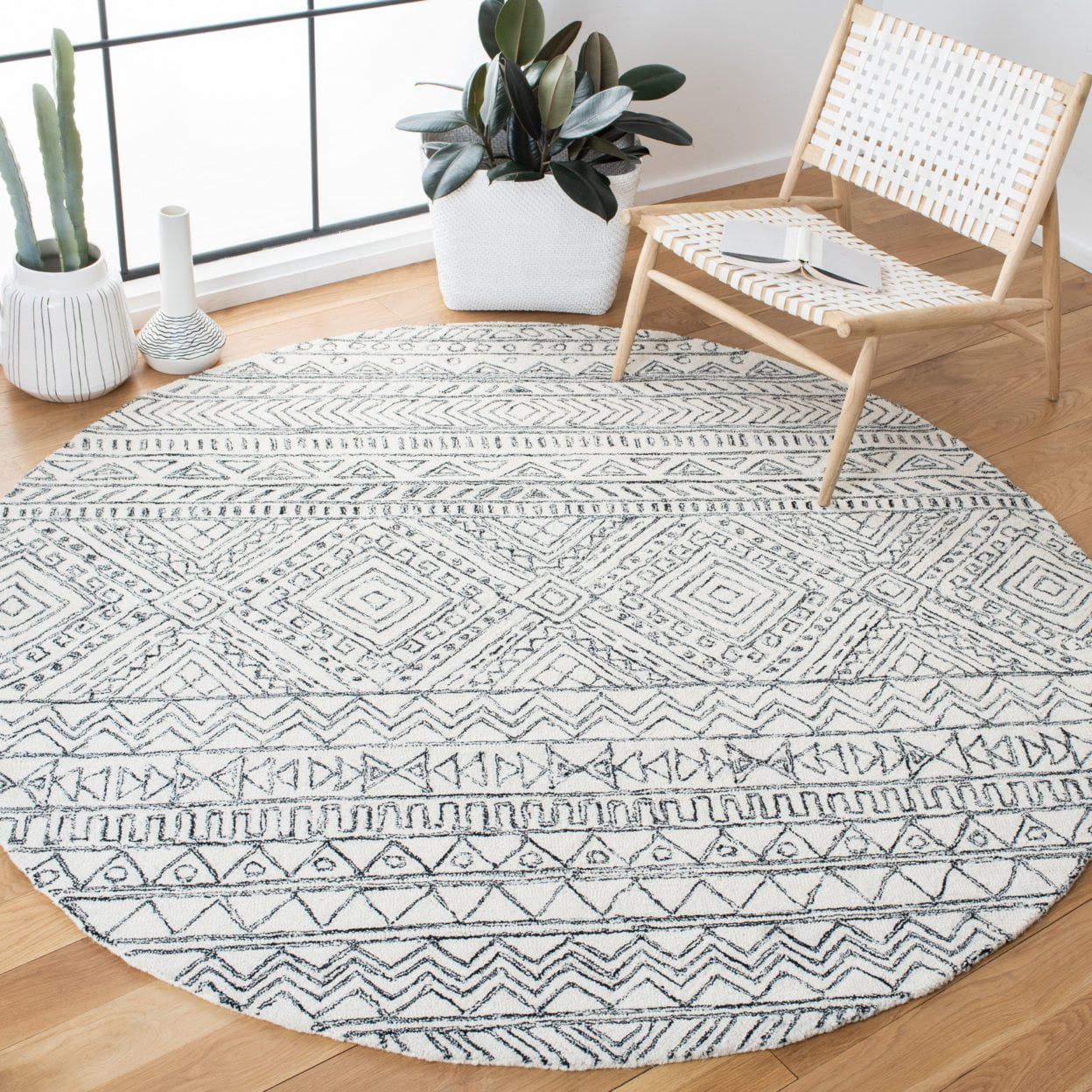 SAFAVIEH Aspen Rosalind Geometric Wool Area Rug, Ivory/Black, 11' x 15'
