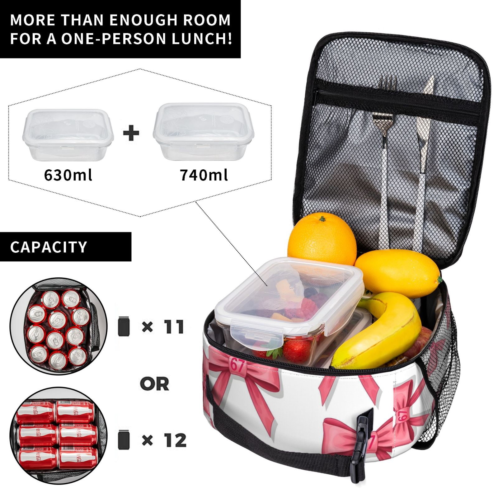 Lunch Bag For Women Men Insulated Portable Lunch Box Bento Box Office Picnic Travel Cooler Bag Pink Ribbon Pattern 67 (3)