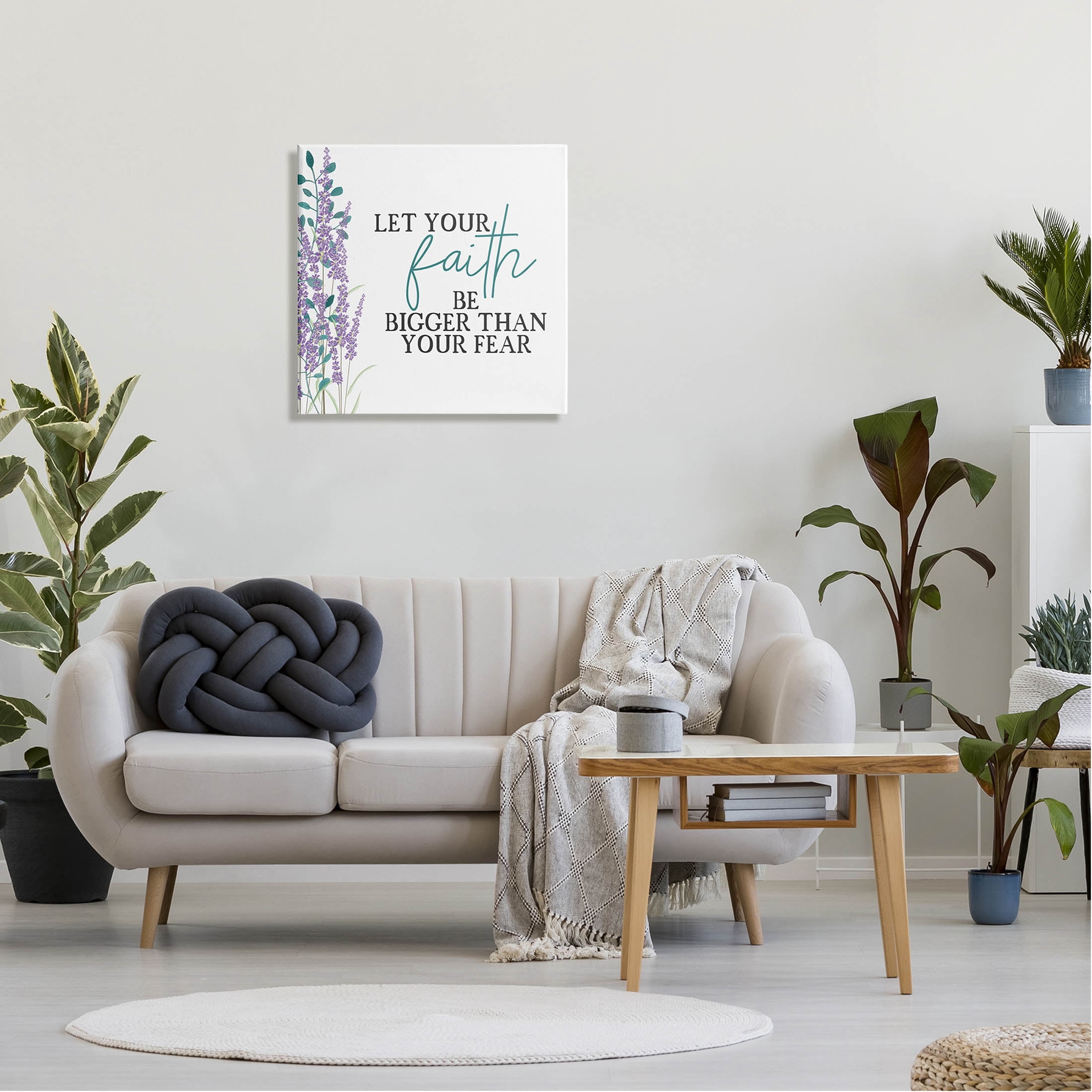 Stupell Industries Faith Bigger Than Your Fear Lavender Graphic Art Gallery Wrapped Canvas Print Wall Art, Design by Kim Allen