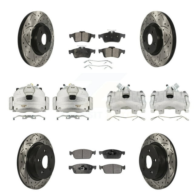 Transit Auto Front Rear Disc Brake Coated Caliper Drilled Slotted Rotors and Ceramic Pads Kit (10Pc) for Car Ford Escape KCD-100347T