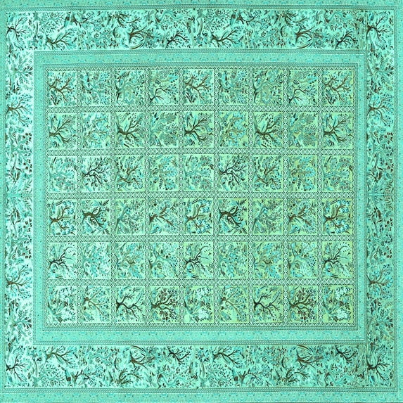 Ahgly Company Machine Washable Indoor Square Animal Turquoise Blue Traditional Area Rugs, 4' Square
