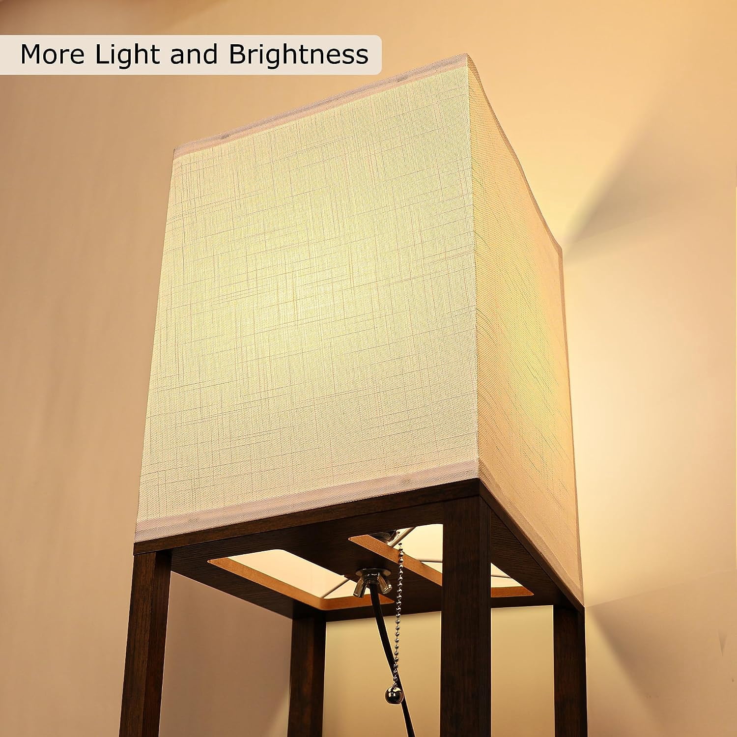Floor Lamp with Shelves for Living Room, Shelf Floor Lamp with 3 CCT LED Bulb, Corner Display Standing Column Lamp Etagere Organizer Tower Nightstand with White Linen Shade for Bedroom Office