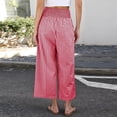 thumbnail image 6 of Women's Gingham Plaid Wide Leg Palazzo Pants Elastic High Waist Cropped Lounge Trousers with Side Pockets for Casual Daily Wear Hot Pink XL, 6 of 7