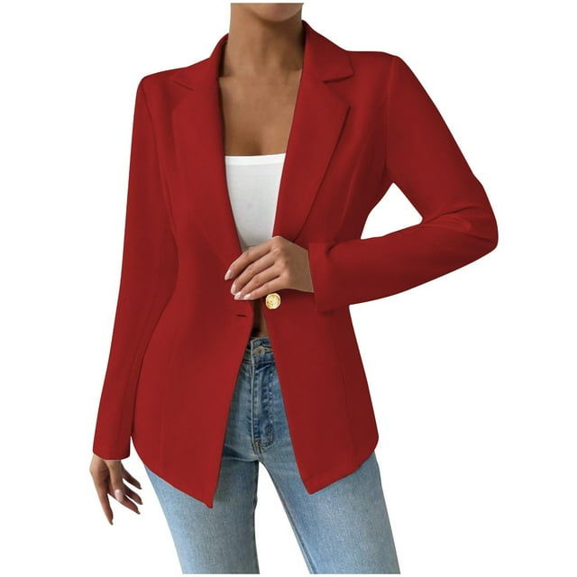 Lovzfmll Blazer Veste à Boutons à Manches Longues avec Col pour Femme, Rouge, P