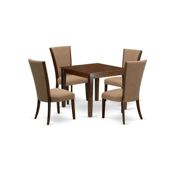 East West Furniture East-West Furniture OXVE5-MAH-47 - A modern dining table set of 4 wonderful kitchen dining chairs with Linen Fabric Light Sable color and a lovely dinner table with Mahogany...