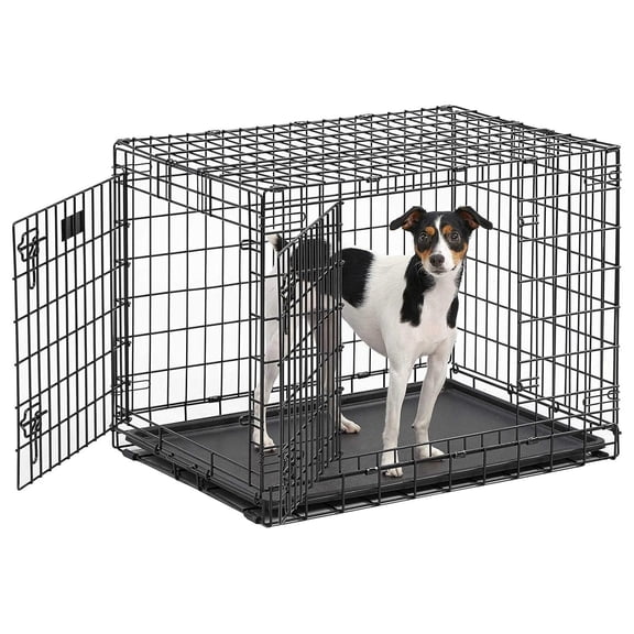 Midwest Ultima Pro 30 Inch Double Door Wire Dog Crate, Black E-Coat, for Medium Dogs 21-40 lbs, Foldable Steel Kennel with Divider and Leak-Proof Pan