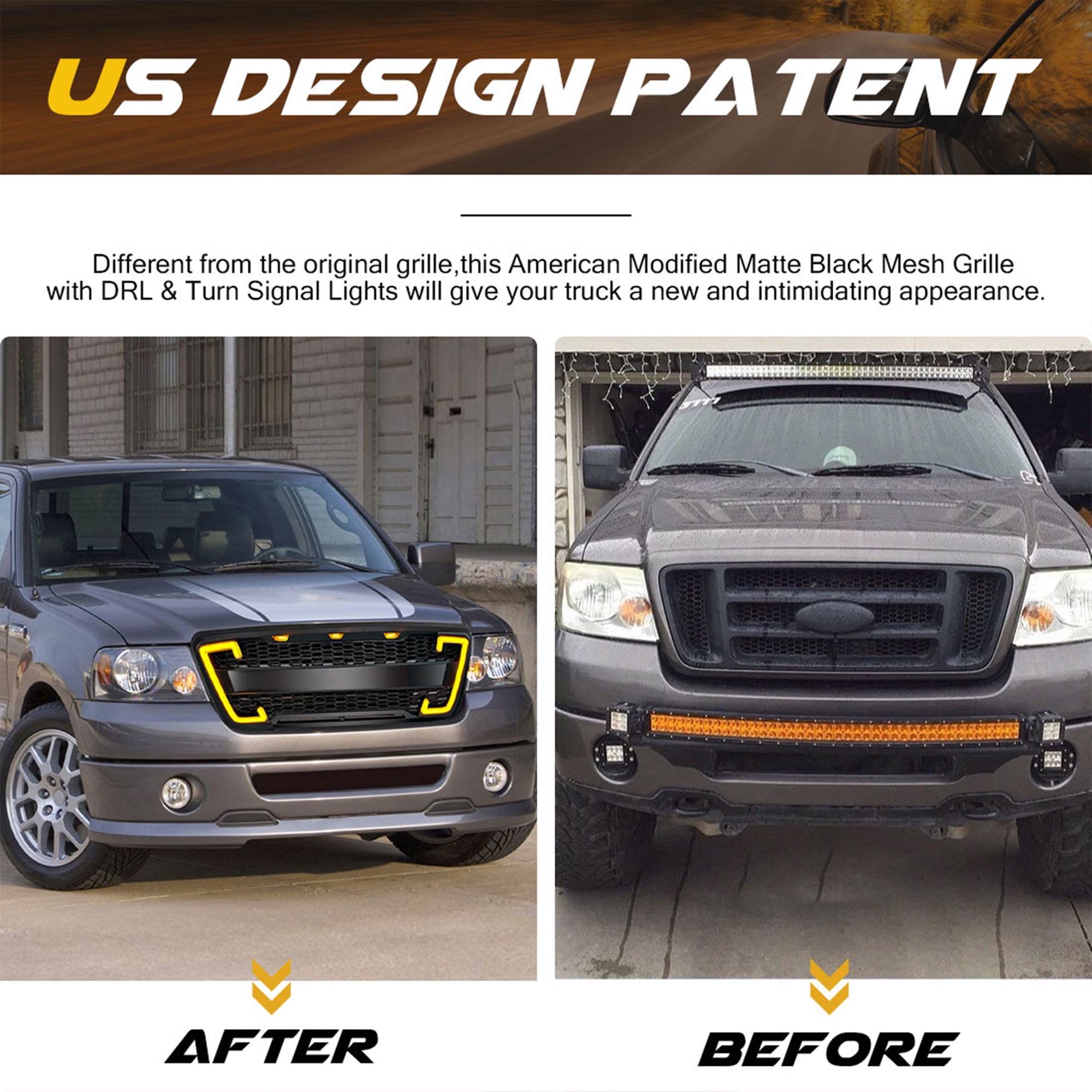 AMERICAN MODIFIED Raptor-Style Grille w/Turn Signal Lights, 04-08 Ford F150