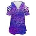 thumbnail image 4 of Animal Print Zebra Pink Purple Womens Summer V Neck Zipper Top Short Sleeve T Shirt Off Shoulder Top Casual Classy Loose Shirts, 4 of 7