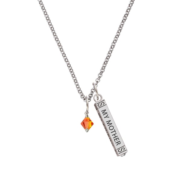 Delight Jewelry Orange Crystal Bicone Silvertone Always My Mother Bar Charm Necklace, 23"