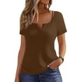 thumbnail image 4 of Lovskoo Summer Tops for Women 2024 V Neck Short Sleeve Trendy Solid Color Casual Top Shirt Brown, 4 of 8
