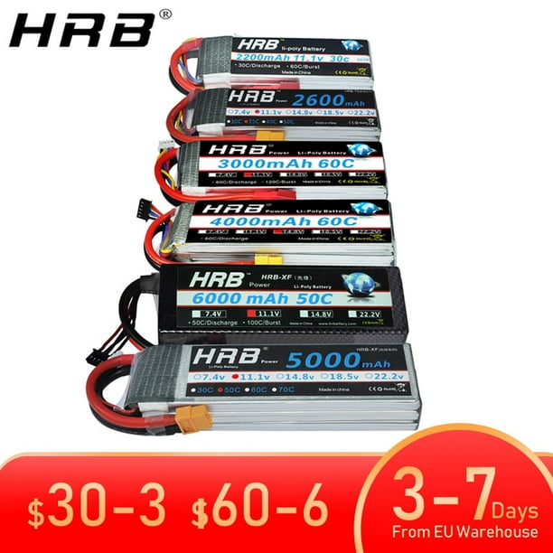 HRB 7.4V 1500mah 11.1V Lipo Battery - 65C 2S 3S T XT60 Deans RC