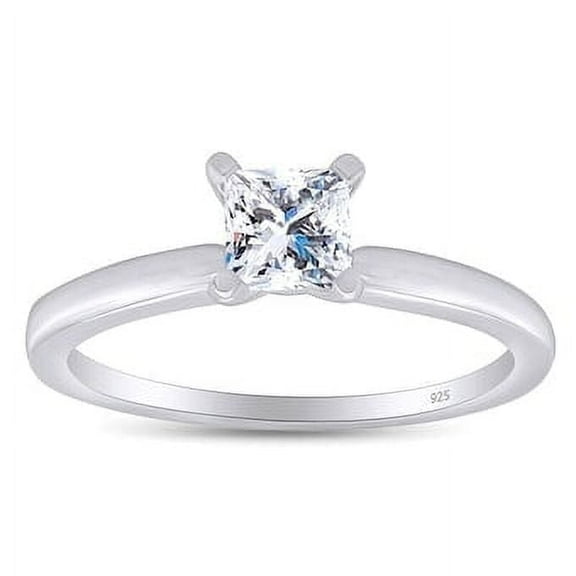 14K White Gold Plated Sterling Silver 1/2 Ct Solitaire Princess Cut Simulated Diamond Engagement Wedding Ring