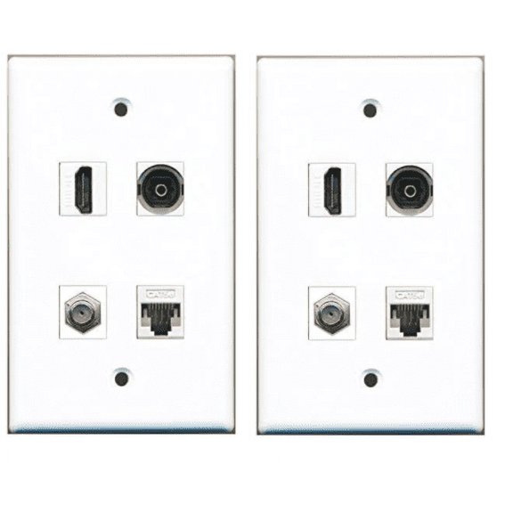 RiteAV - 1 Port HDMI 1 Port Coax Cable TV- F-Type 1 Port Toslink 1 Port Cat5e Ethernet Wall Plate - White - 2 Pack
