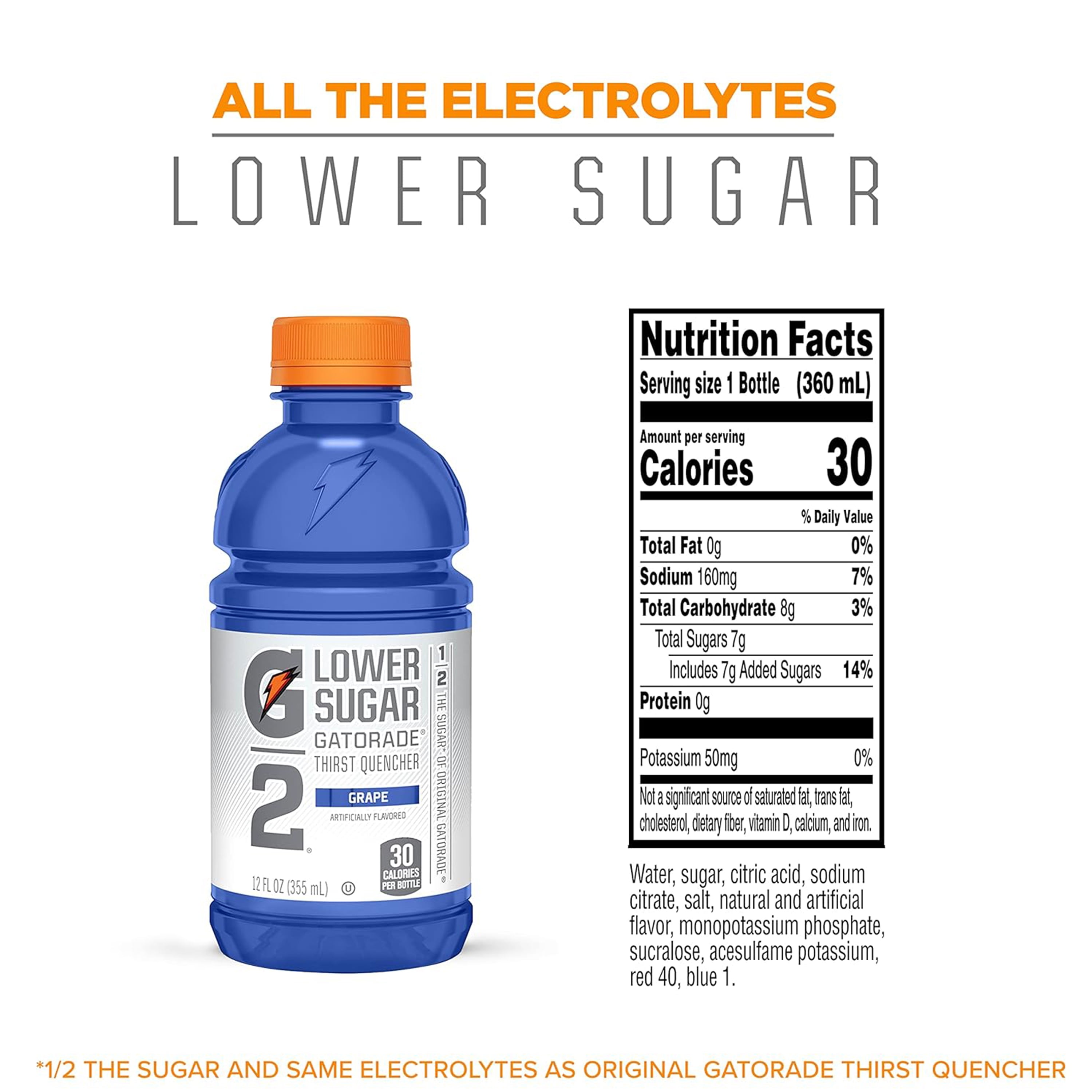 Gatorade G2 Lower Sugar Thirst Quencher Grape Sports Drinks, 12 fl oz, 12 Count Bottles